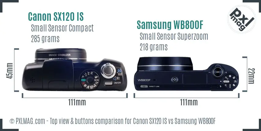 Canon SX120 IS vs Samsung WB800F top view buttons comparison