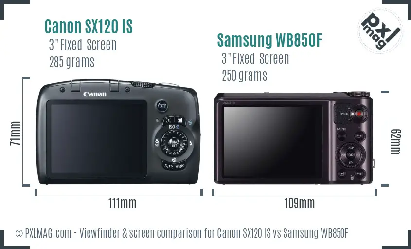 Canon SX120 IS vs Samsung WB850F Screen and Viewfinder comparison