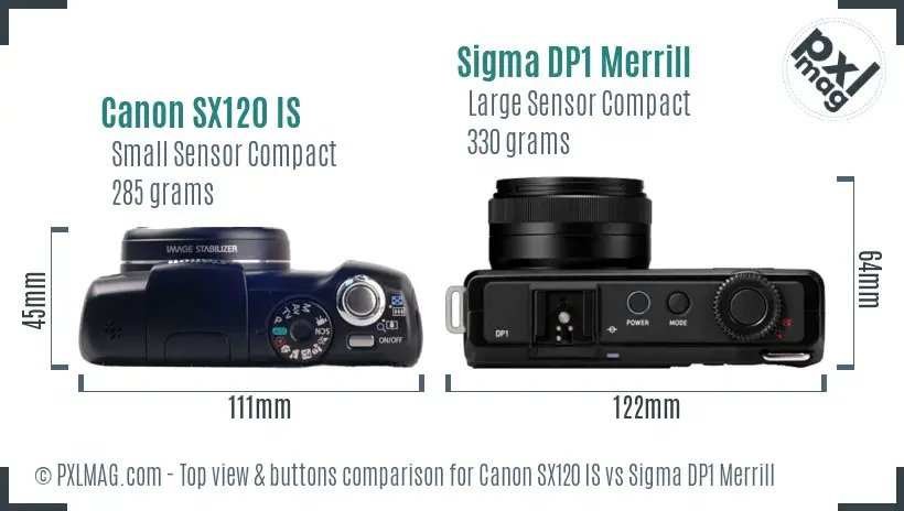 Canon SX120 IS vs Sigma DP1 Merrill top view buttons comparison Canon SX120 IS vs Sigma DP1 Merrill top view buttons comparison
