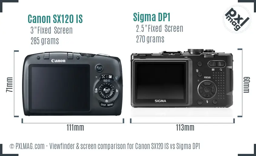 Canon SX120 IS vs Sigma DP1 Screen and Viewfinder comparison Canon SX120 IS vs Sigma DP1 Screen and Viewfinder comparison