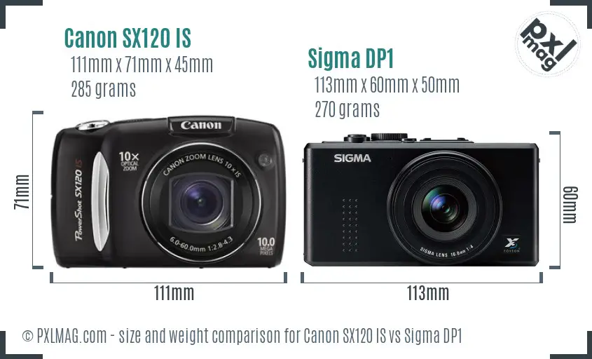 Canon SX120 IS vs Sigma DP1 size comparison Canon SX120 IS vs Sigma DP1 size comparison