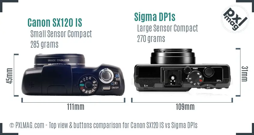 Canon SX120 IS vs Sigma DP1s top view buttons comparison