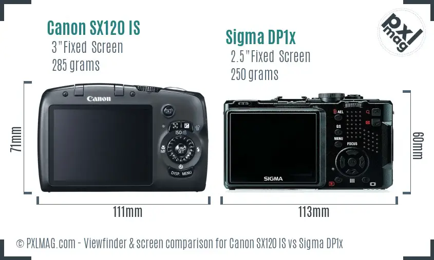 Canon SX120 IS vs Sigma DP1x Screen and Viewfinder comparison