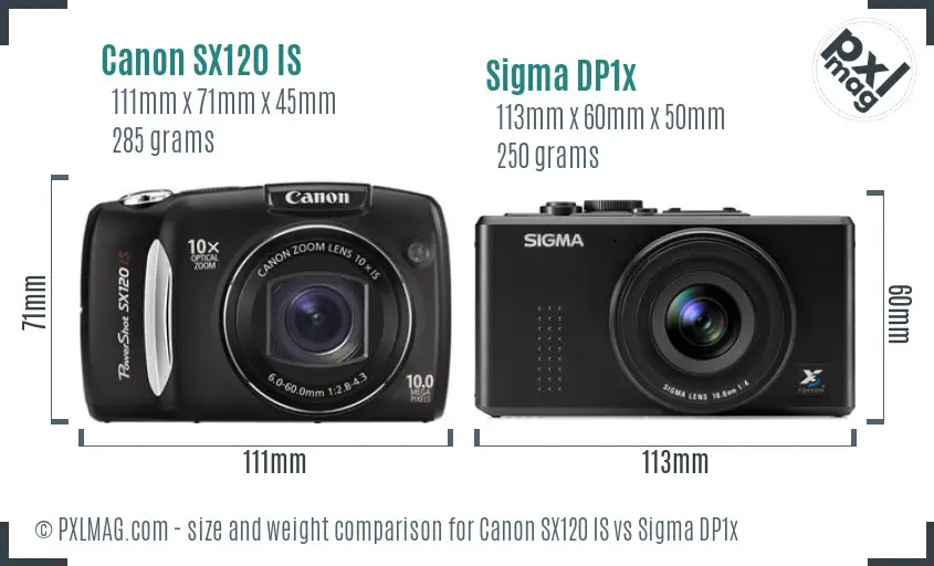 Canon SX120 IS vs Sigma DP1x size comparison