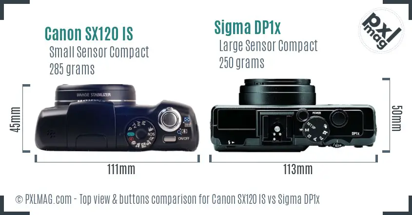 Canon SX120 IS vs Sigma DP1x top view buttons comparison