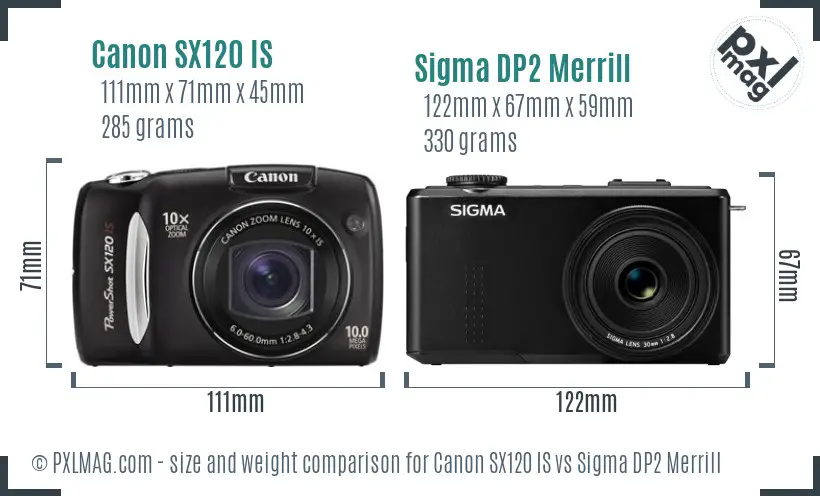 Canon SX120 IS vs Sigma DP2 Merrill size comparison