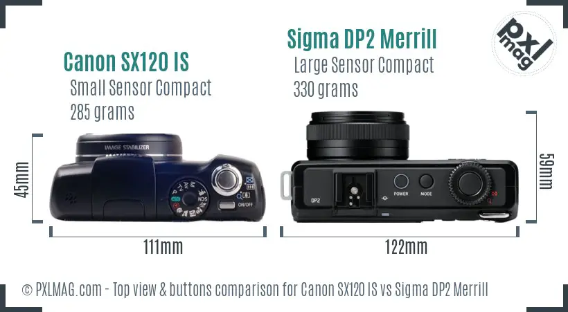 Canon SX120 IS vs Sigma DP2 Merrill top view buttons comparison