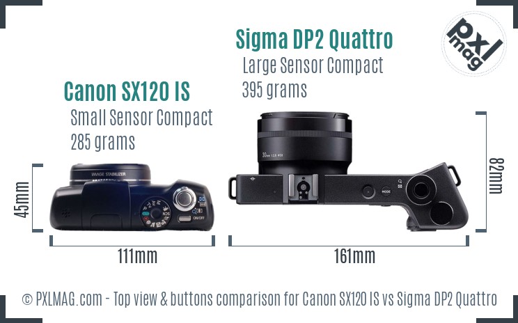 Canon SX120 IS vs Sigma DP2 Quattro top view buttons comparison