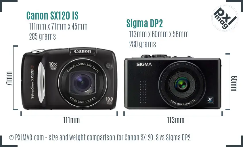 Canon SX120 IS vs Sigma DP2 size comparison