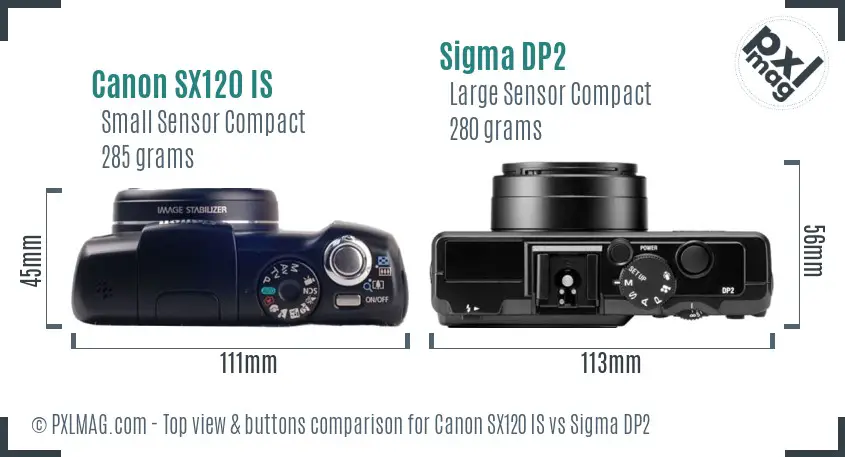 Canon SX120 IS vs Sigma DP2 top view buttons comparison