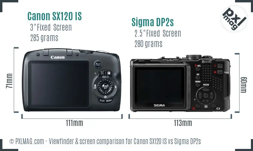 Canon SX120 IS vs Sigma DP2s Screen and Viewfinder comparison