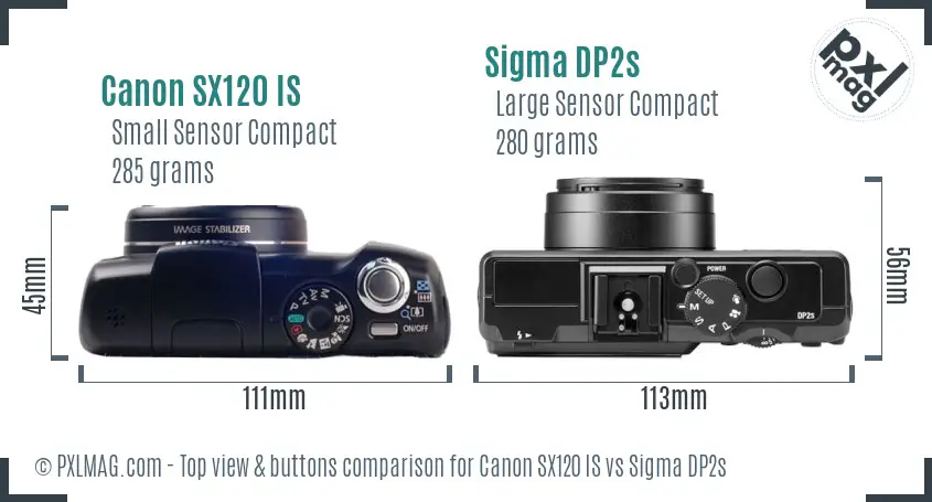 Canon SX120 IS vs Sigma DP2s top view buttons comparison