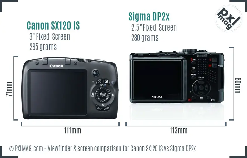 Canon SX120 IS vs Sigma DP2x Screen and Viewfinder comparison