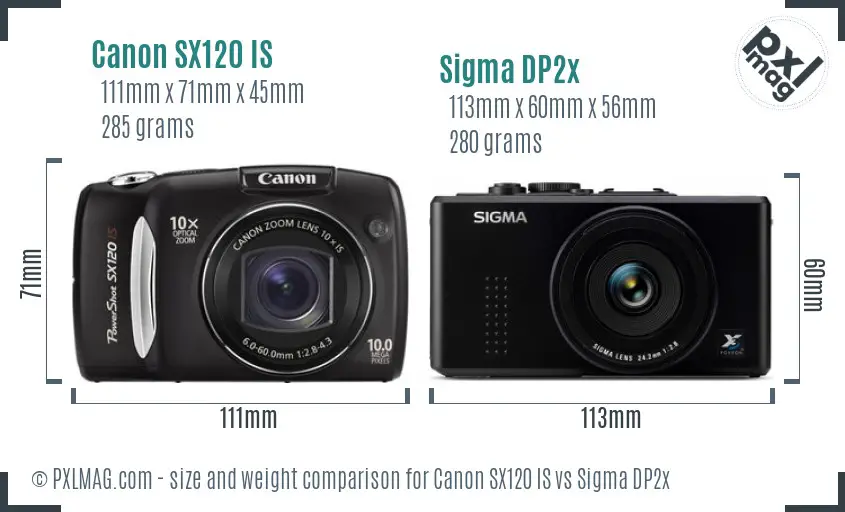 Canon SX120 IS vs Sigma DP2x size comparison