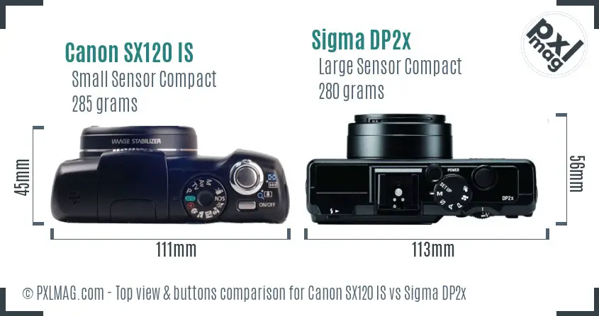 Canon SX120 IS vs Sigma DP2x top view buttons comparison