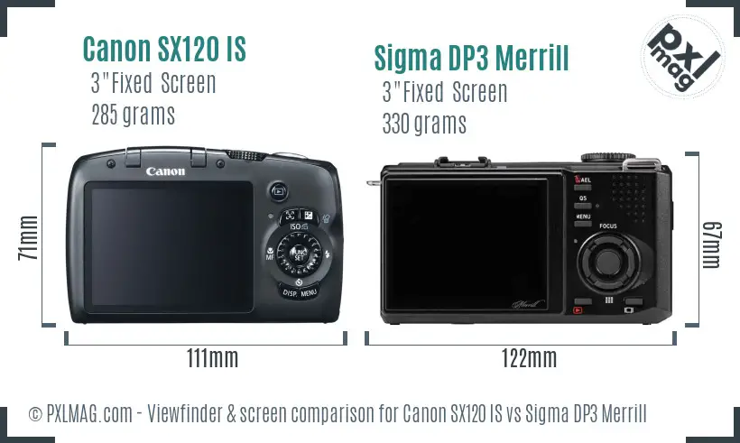 Canon SX120 IS vs Sigma DP3 Merrill Screen and Viewfinder comparison