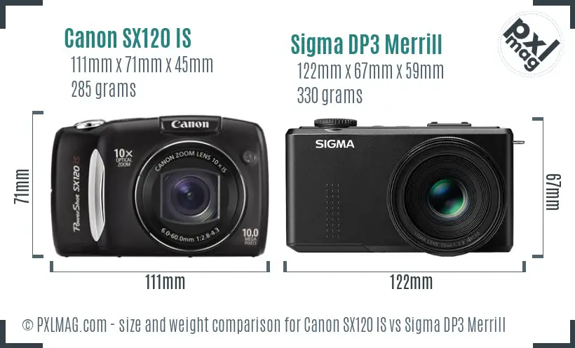 Canon SX120 IS vs Sigma DP3 Merrill size comparison