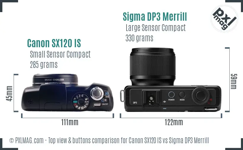 Canon SX120 IS vs Sigma DP3 Merrill top view buttons comparison