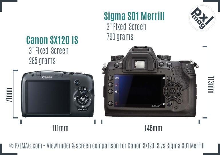 Canon SX120 IS vs Sigma SD1 Merrill Screen and Viewfinder comparison