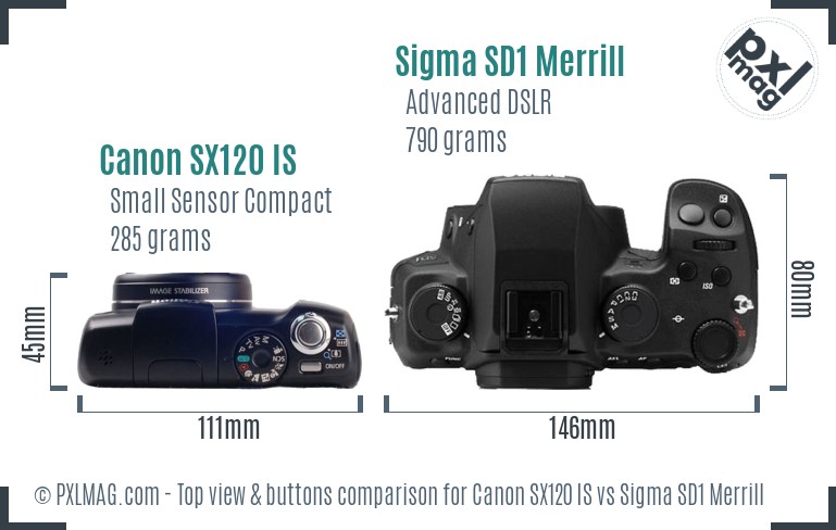 Canon SX120 IS vs Sigma SD1 Merrill top view buttons comparison