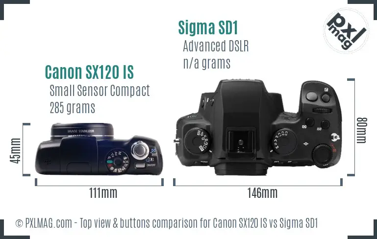 Canon SX120 IS vs Sigma SD1 top view buttons comparison