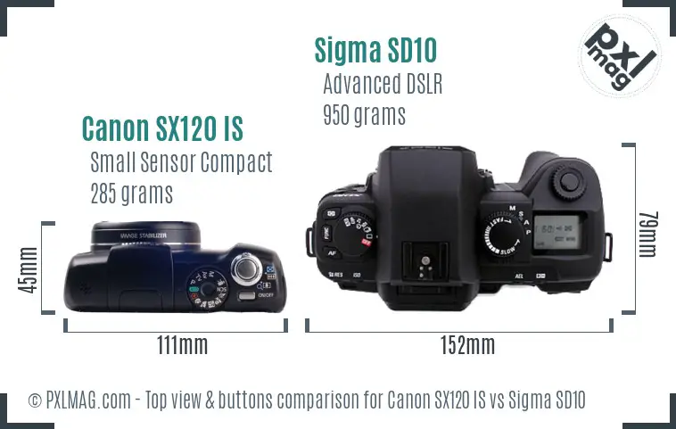 Canon SX120 IS vs Sigma SD10 top view buttons comparison