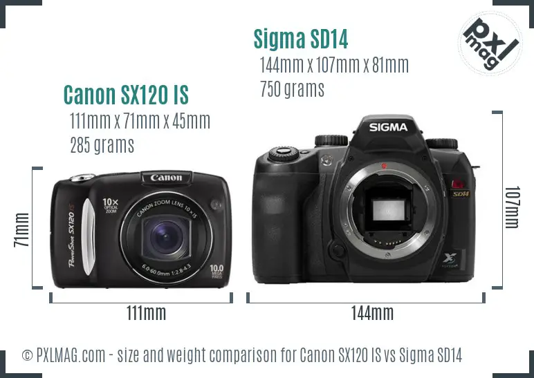 Canon SX120 IS vs Sigma SD14 size comparison