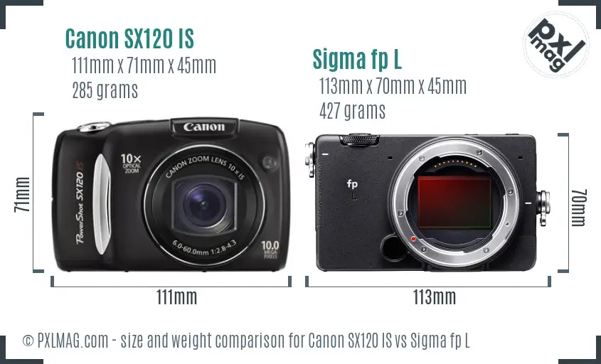 Canon SX120 IS vs Sigma fp L size comparison