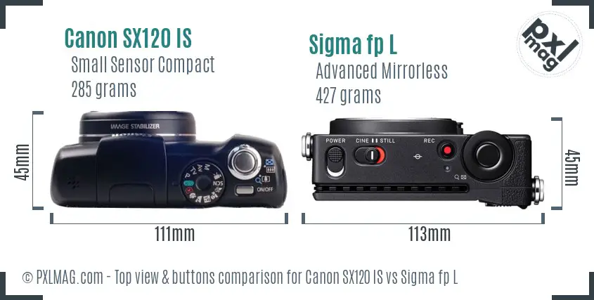 Canon SX120 IS vs Sigma fp L top view buttons comparison