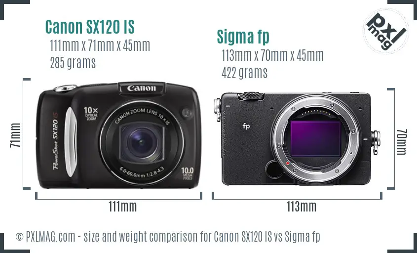 Canon SX120 IS vs Sigma fp size comparison