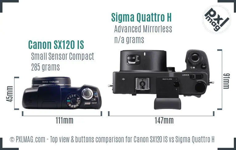 Canon SX120 IS vs Sigma Quattro H top view buttons comparison