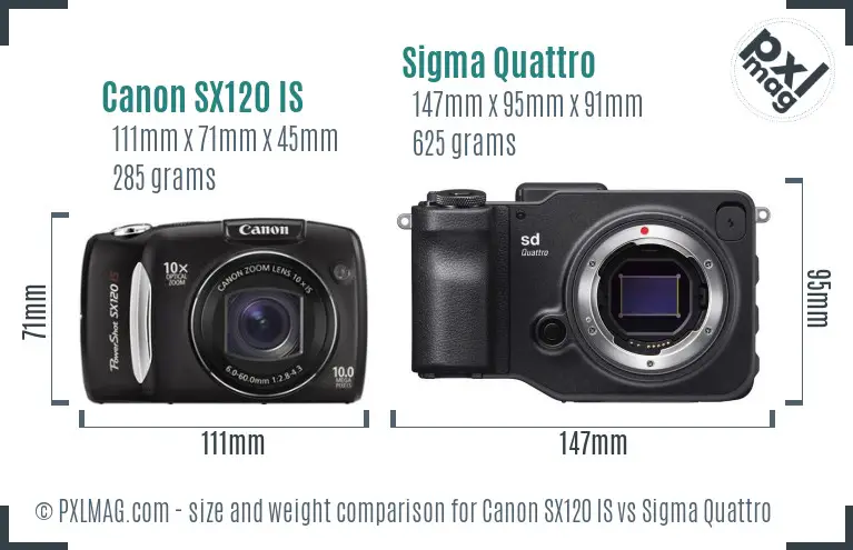 Canon SX120 IS vs Sigma Quattro size comparison