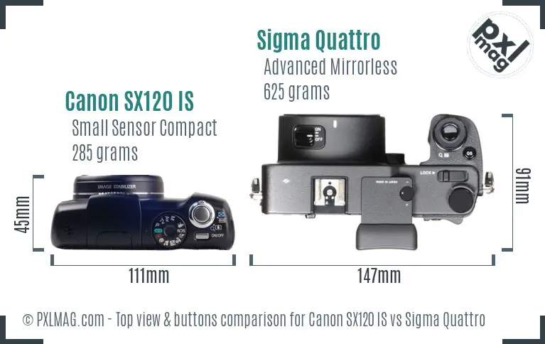 Canon SX120 IS vs Sigma Quattro top view buttons comparison