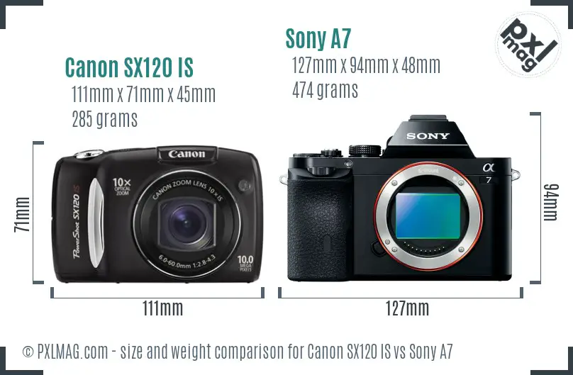 Canon SX120 IS vs Sony A7 size comparison