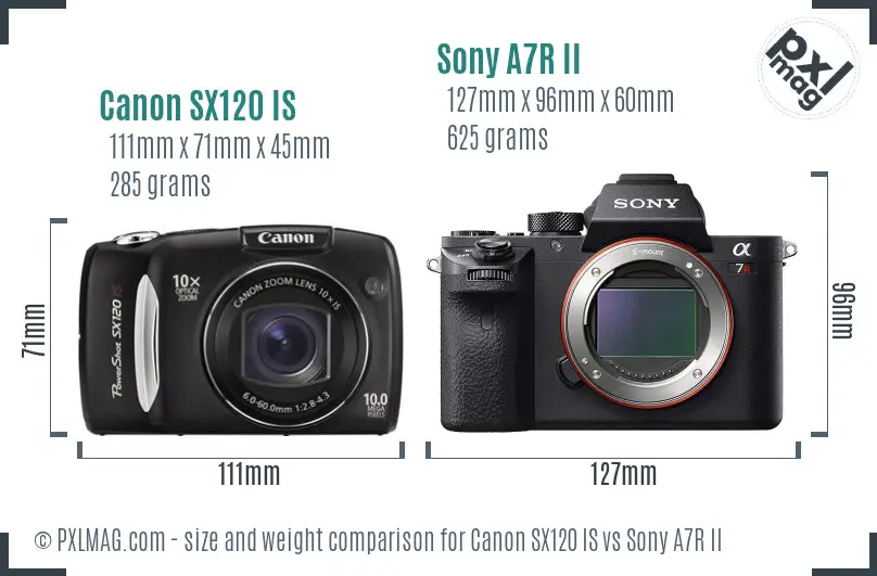 Canon SX120 IS vs Sony A7R II size comparison Canon SX120 IS vs Sony A7R II size comparison