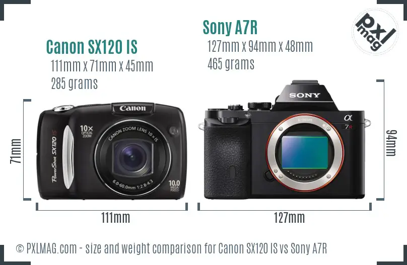 Canon SX120 IS vs Sony A7R size comparison