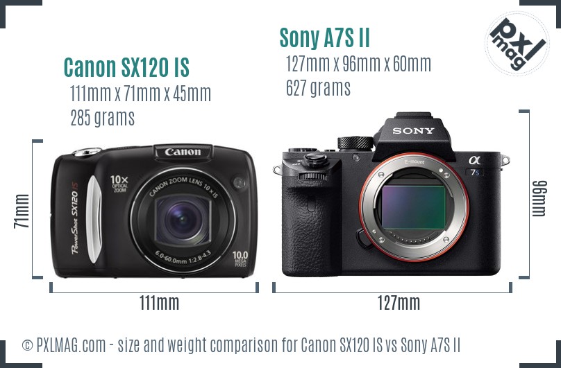 Canon SX120 IS vs Sony A7S II size comparison