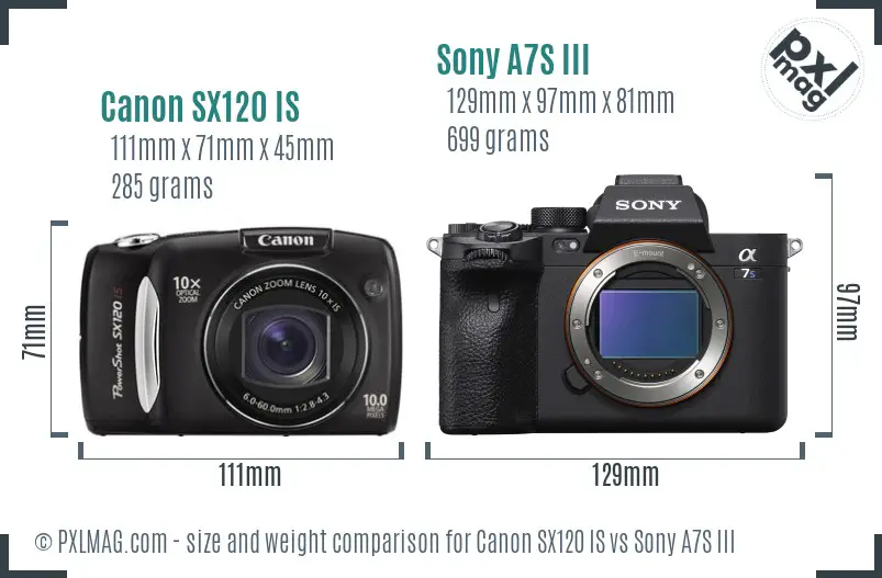 Canon SX120 IS vs Sony A7S III size comparison