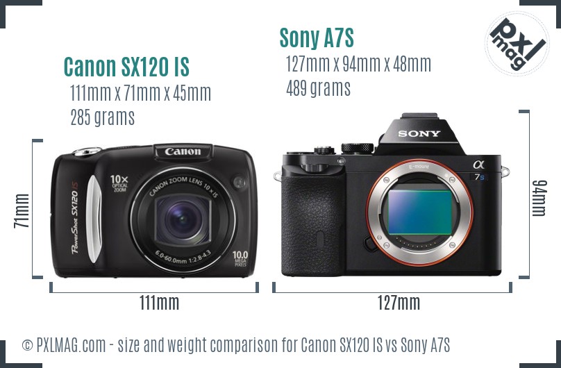Canon SX120 IS vs Sony A7S size comparison