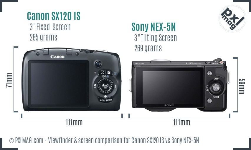 Canon SX120 IS vs Sony NEX-5N Screen and Viewfinder comparison