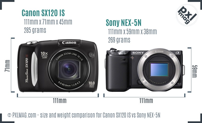 Canon SX120 IS vs Sony NEX-5N size comparison Canon SX120 IS vs Sony NEX-5N size comparison