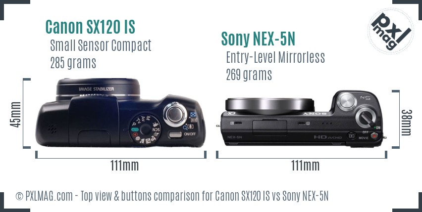 Canon SX120 IS vs Sony NEX-5N top view buttons comparison