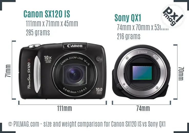 Canon SX120 IS vs Sony QX1 size comparison