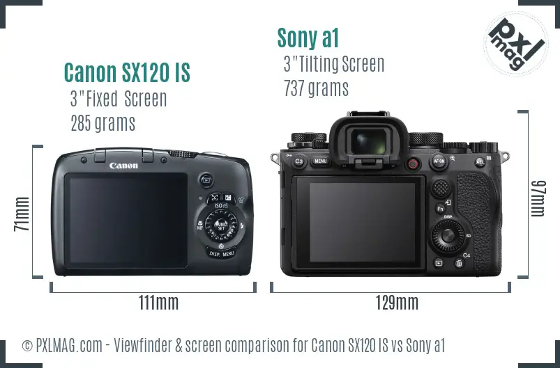 Canon SX120 IS vs Sony a1 Screen and Viewfinder comparison Canon SX120 IS vs Sony a1 Screen and Viewfinder comparison