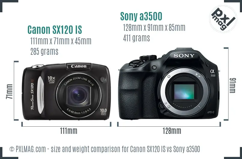 Canon SX120 IS vs Sony a3500 size comparison Canon SX120 IS vs Sony a3500 size comparison