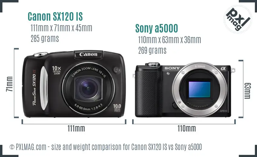 Canon SX120 IS vs Sony a5000 size comparison