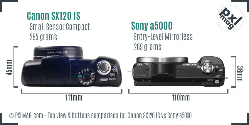 Canon SX120 IS vs Sony a5000 top view buttons comparison