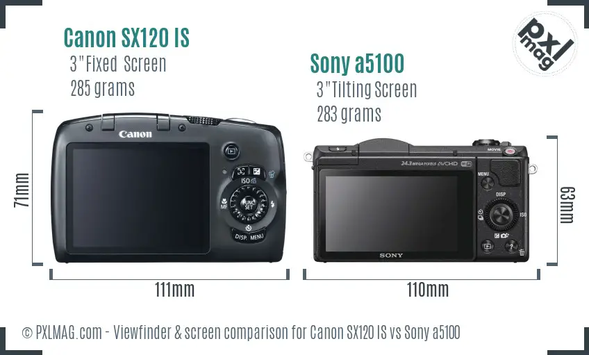 Back LCD screen and interface of Canon SX120 IS and Sony a5100