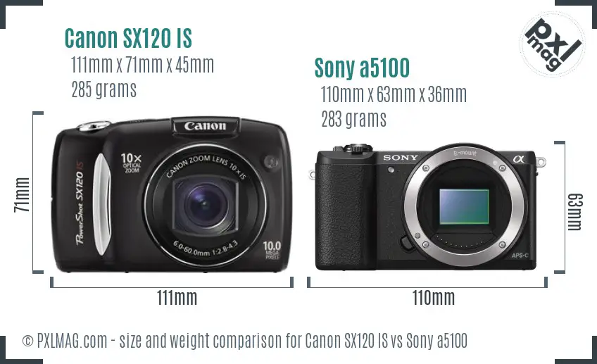 Canon SX120 IS vs Sony a5100 size comparison