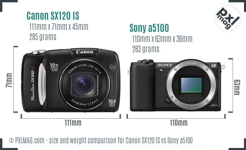 Size comparison of Canon SX120 IS and Sony a5100